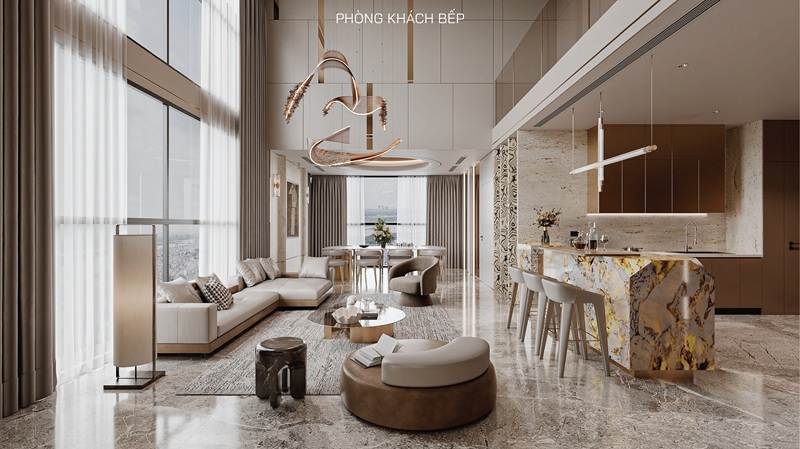 Phòng khách bếp nhà mẫu Sunshine River Park