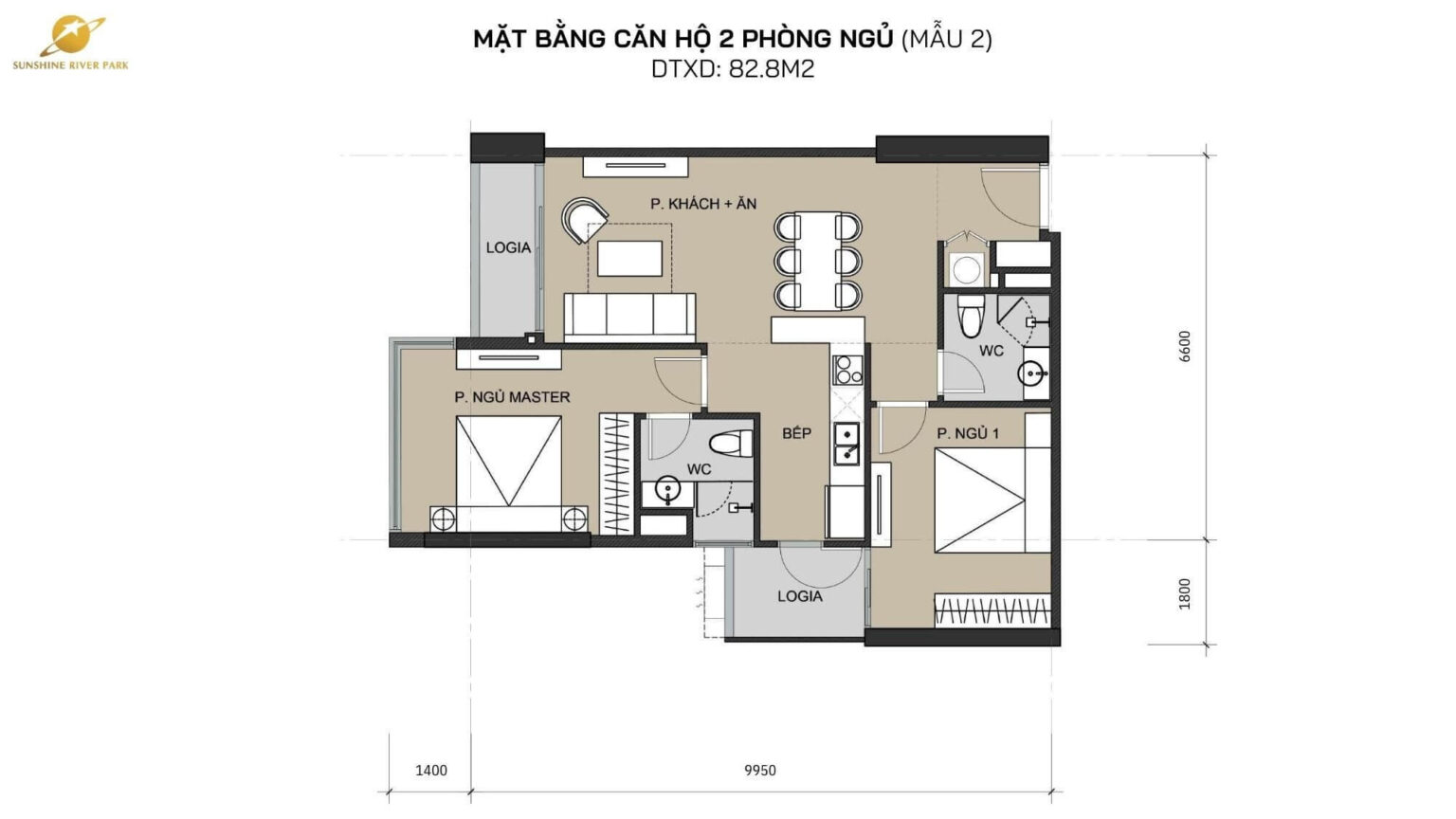 Thiết kế căn hộ 2 phòng ngủ 82m2